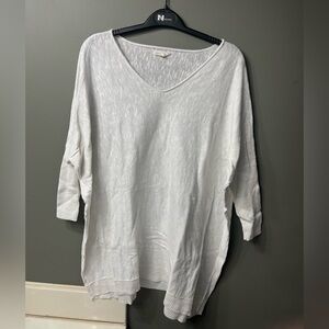Eileen Fisher Linen Blend White 3/4 Sleeve V-Neck Oversized Boxy Tunic Size S